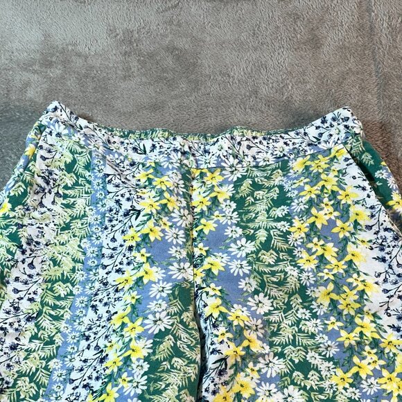 Loft Pants Women's Medium Green Floral Print Wide Leg Cropped Bohemian Fairy - Picture 2 of 11